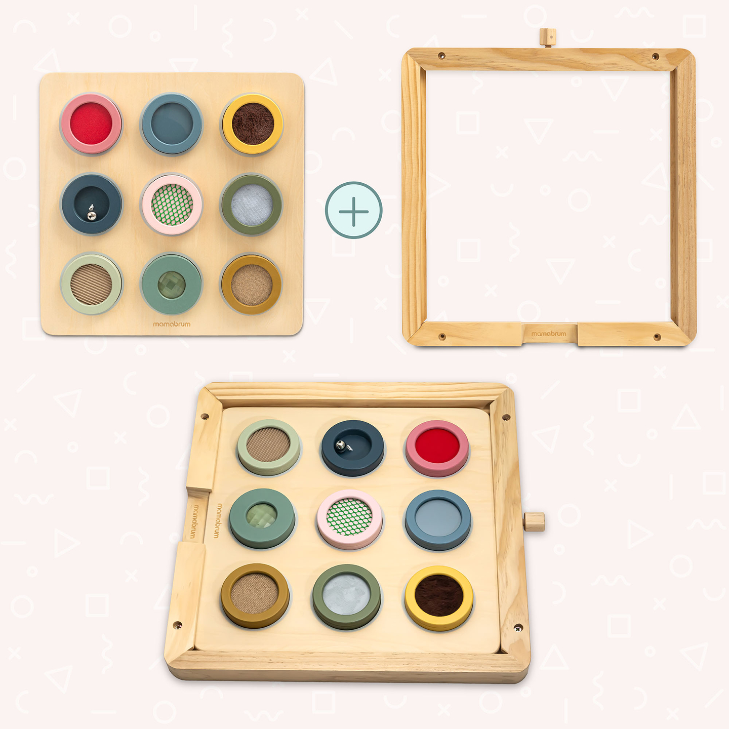 Medinė Montessori sensorinė lenta – 9 tekstūros, skirtos atrasti ir lavinti lytėjimo pojūtį