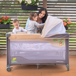 Kelioninė lovelė 0 - 36 m su persirengimo stalu + Moby-System HUXLEY maniežas