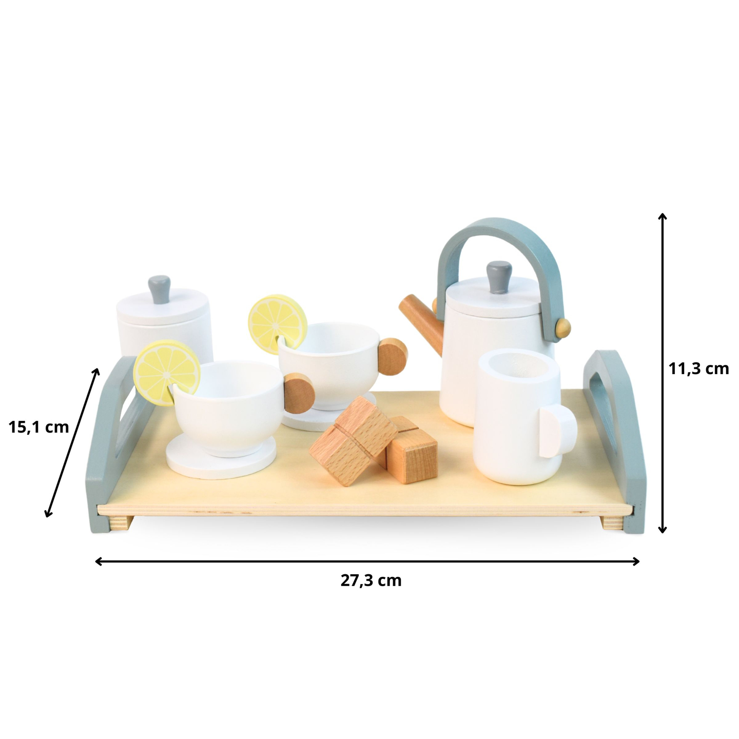 Didelis medinis arbatos rinkinys su padėklu - 17 vienetų