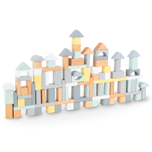 Pastelinės medinės kaladėlės - 100 XL dalių rinkinys