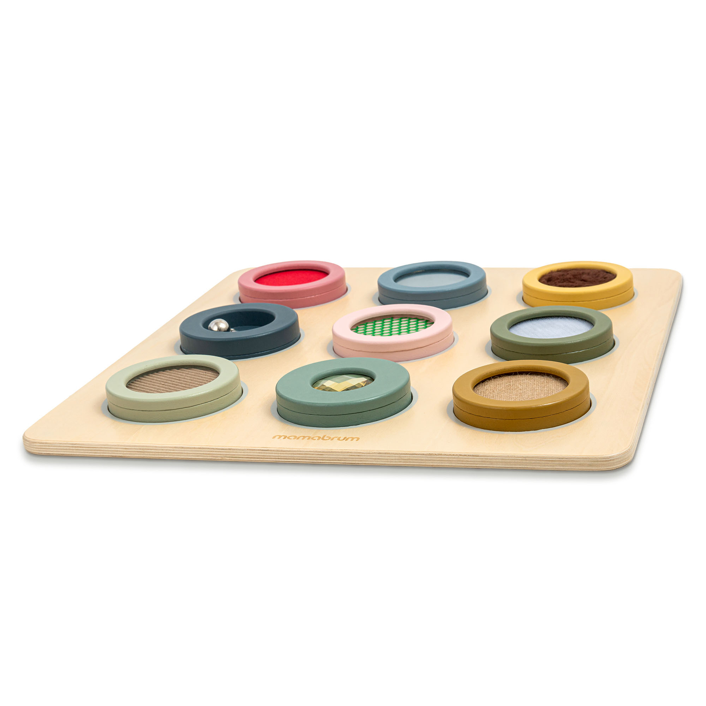 Medinė Montessori sensorinė lenta – 9 tekstūros, skirtos atrasti ir lavinti lytėjimo pojūtį