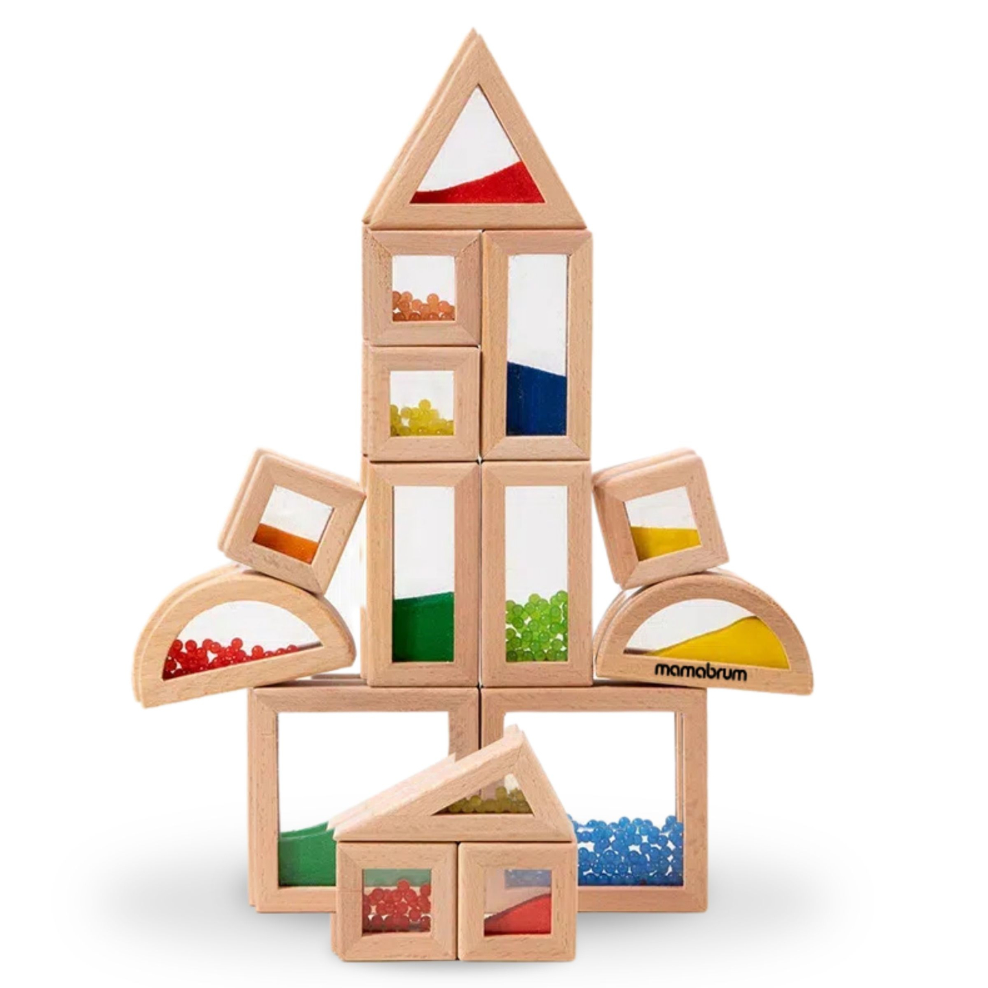 Medinių sensorinių kaladėlių su skirtingais užpildais rinkinys - 15 dalių