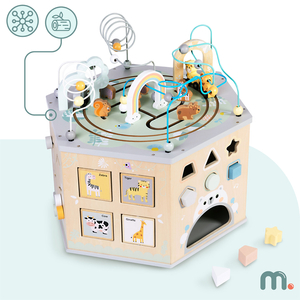 Didelis medinis edukacinis kubas - Montessori žaislas su magnetiniu traukiniu ir variklio kilpomis