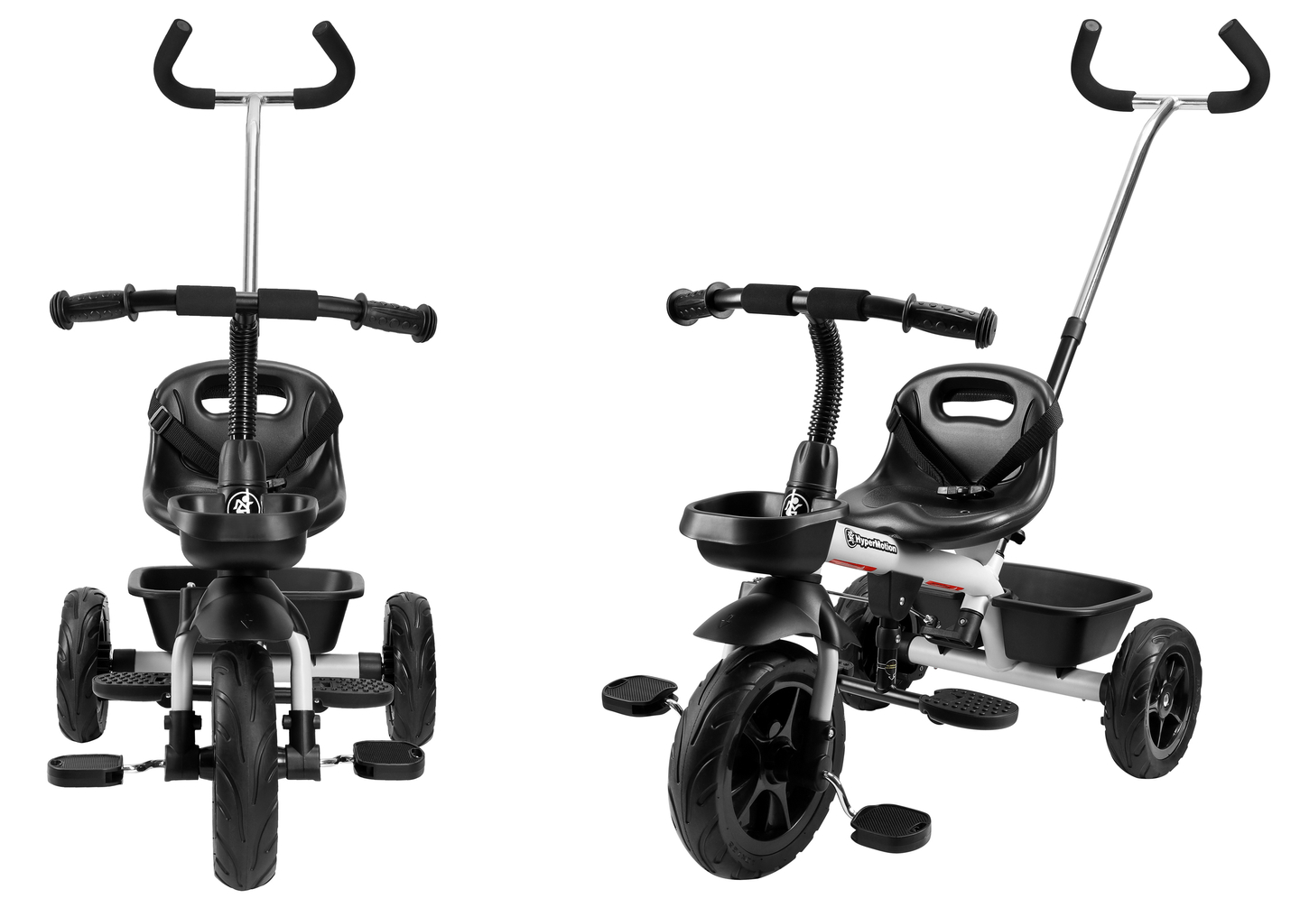 "HyperMotion TOBI VECTOR" triratukas - amžini pripučiami ratai + stūmimo strypas. Spalva: šviesiai pilka.