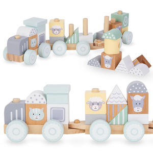 Medinis traukinys su blokeliais berniukui - Ūkis