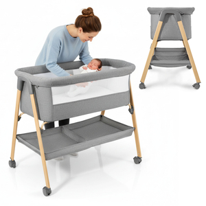 Vaikiška lovelė, laisvai stovinti, kelioninė lovelė, lopšys su čiužiniu - pilka