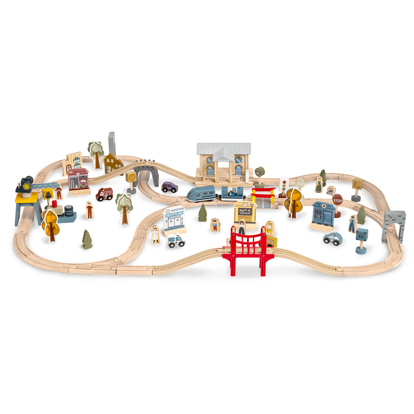 Medinis miesto geležinkelis su elektriniu traukiniu – judančiu kranu, laivu, tiltais