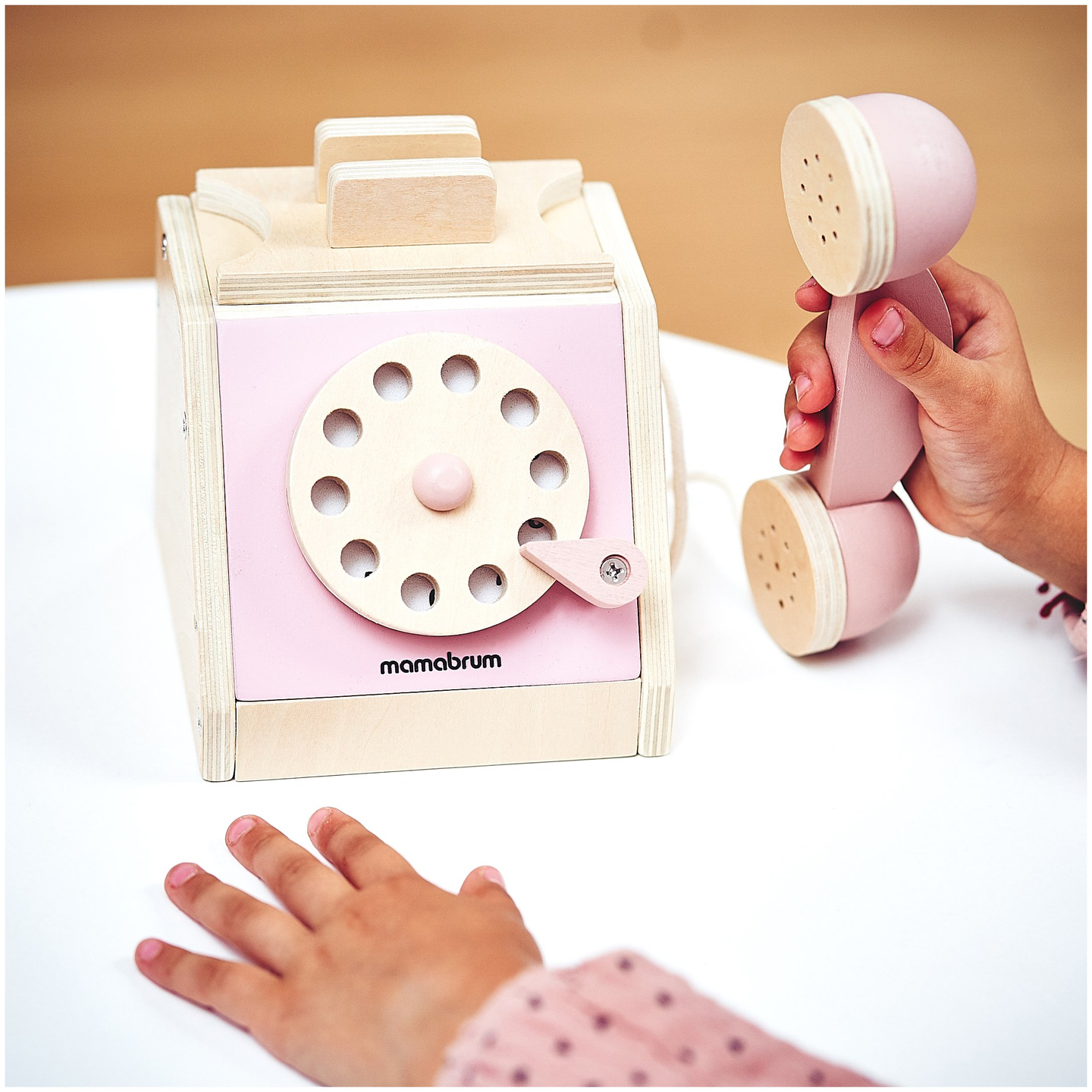 Retro medinis telefonas - pastelinės rožinės spalvos