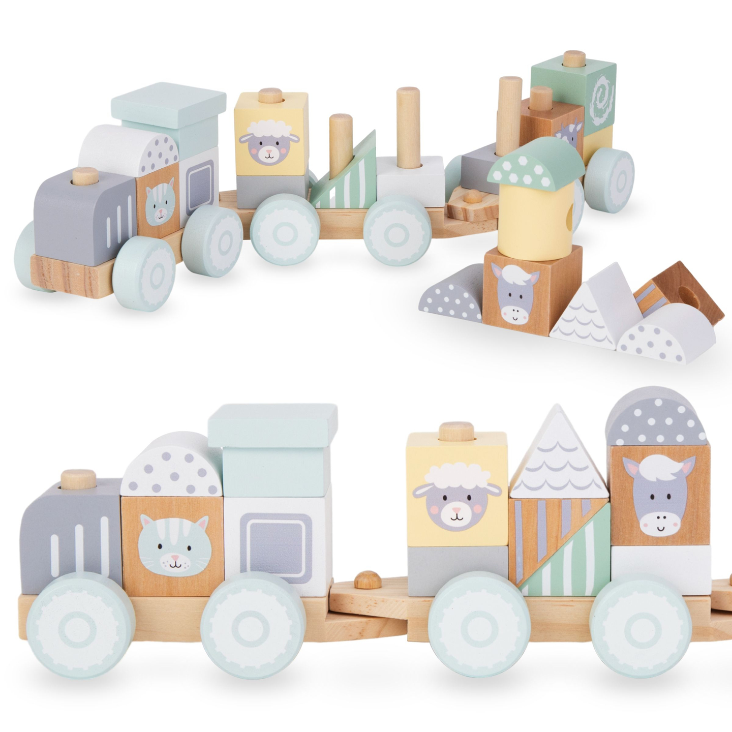 Medinis traukinys su blokeliais berniukui - Ūkis