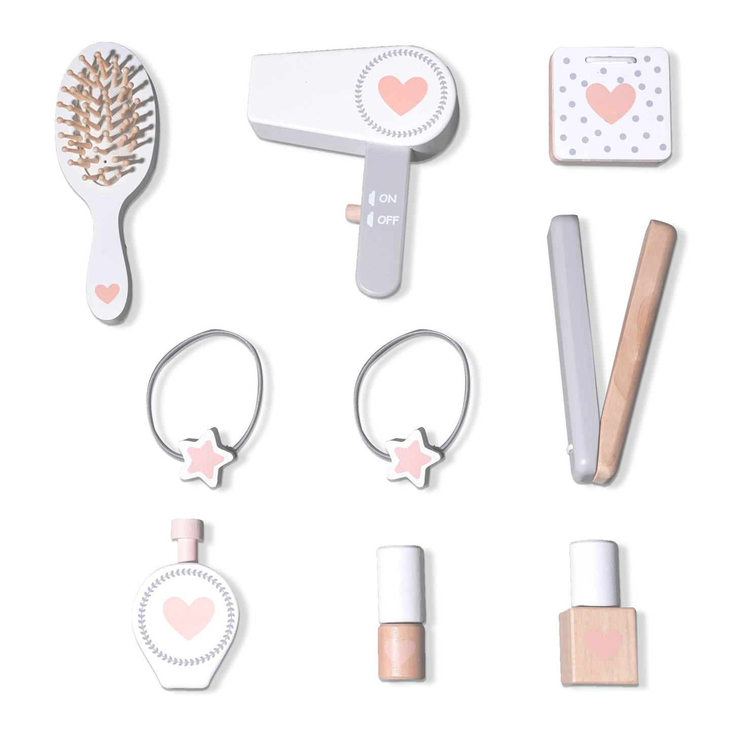 Medinis vaikiškas tualetinis staliukas su kėde, priedais ir LED apšvietimu