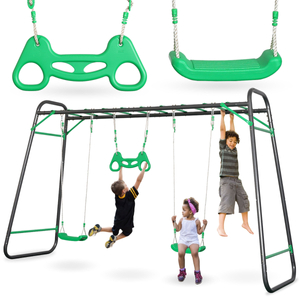 XXL plieninės sodo sūpynės - 2 sėdynės, kopėčios, gimnastikos trapecijos