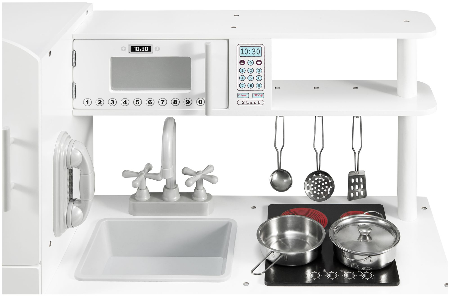 Dideli mediniai balti virtuvės reikmenys ir prijuostė