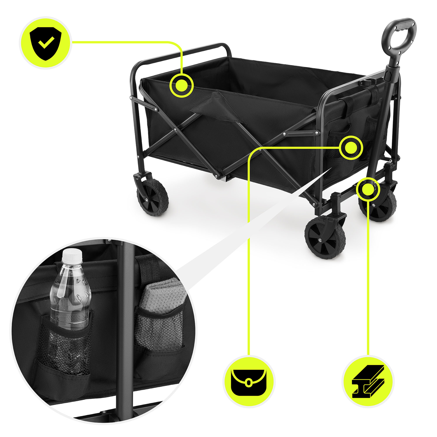 "HyperMotion" sulankstomas paplūdimio vežimėlis - juodas, 80 kg
