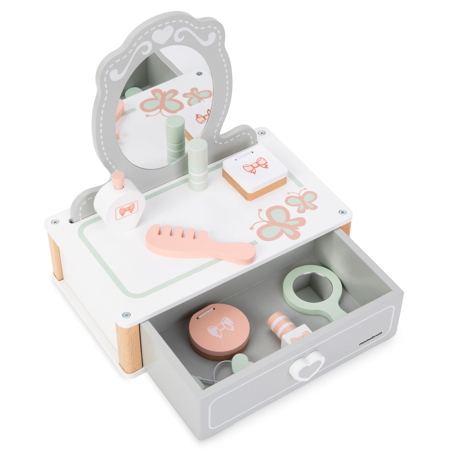 Medinis vaikiškas tualetinis staliukas su priedais