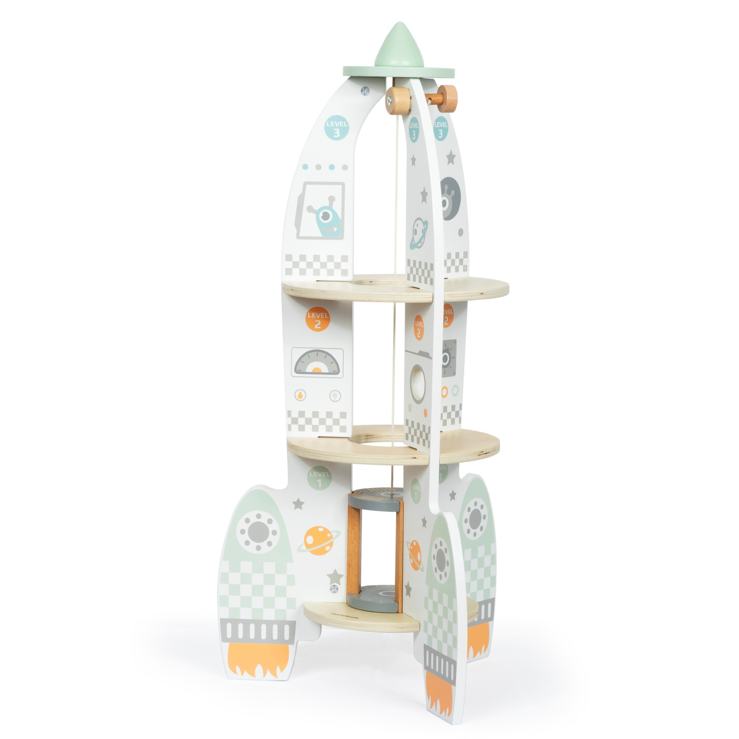 Didelė medinė kosminė raketa su liftu ir priedais - XXL