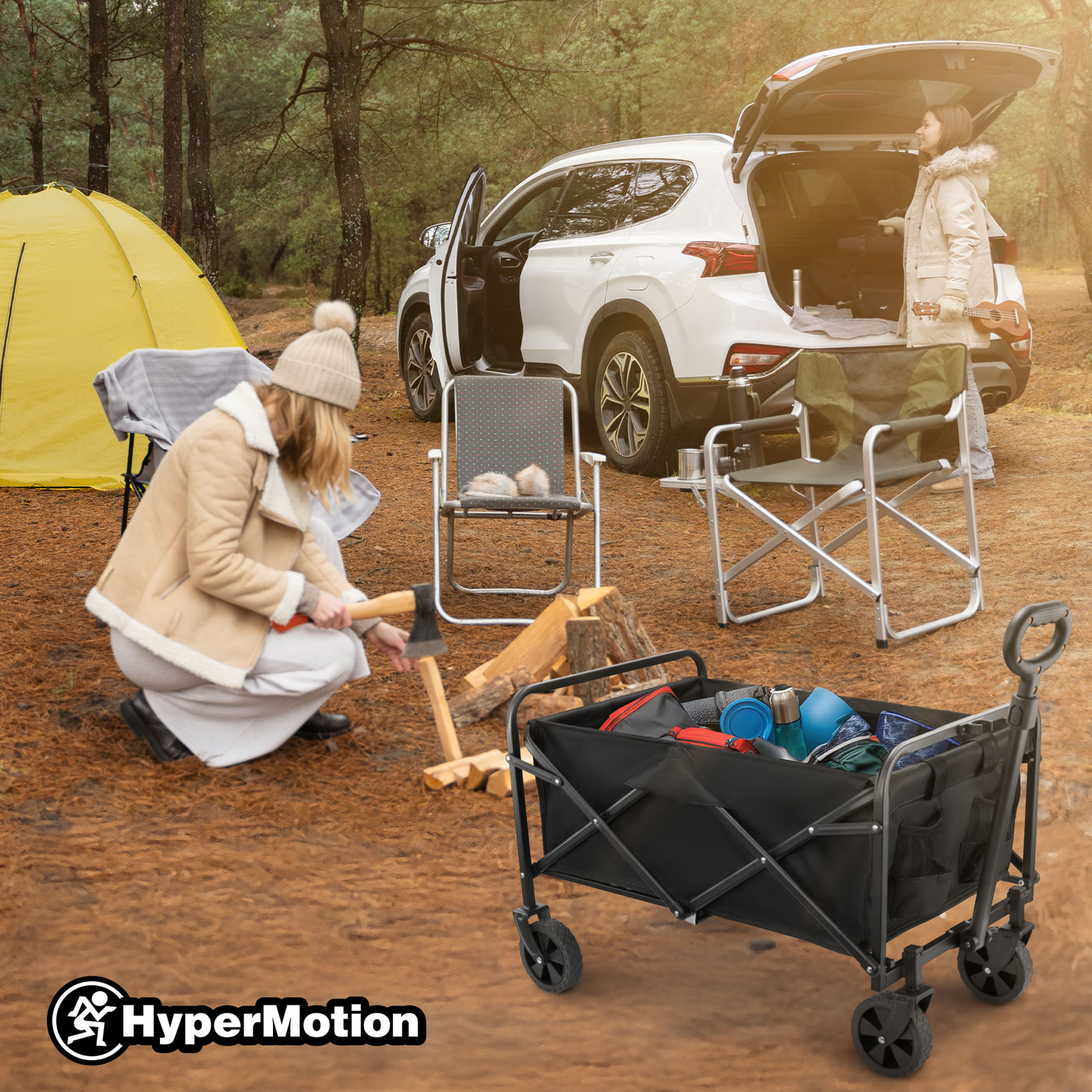 "HyperMotion" sulankstomas paplūdimio vežimėlis - juodas, 80 kg