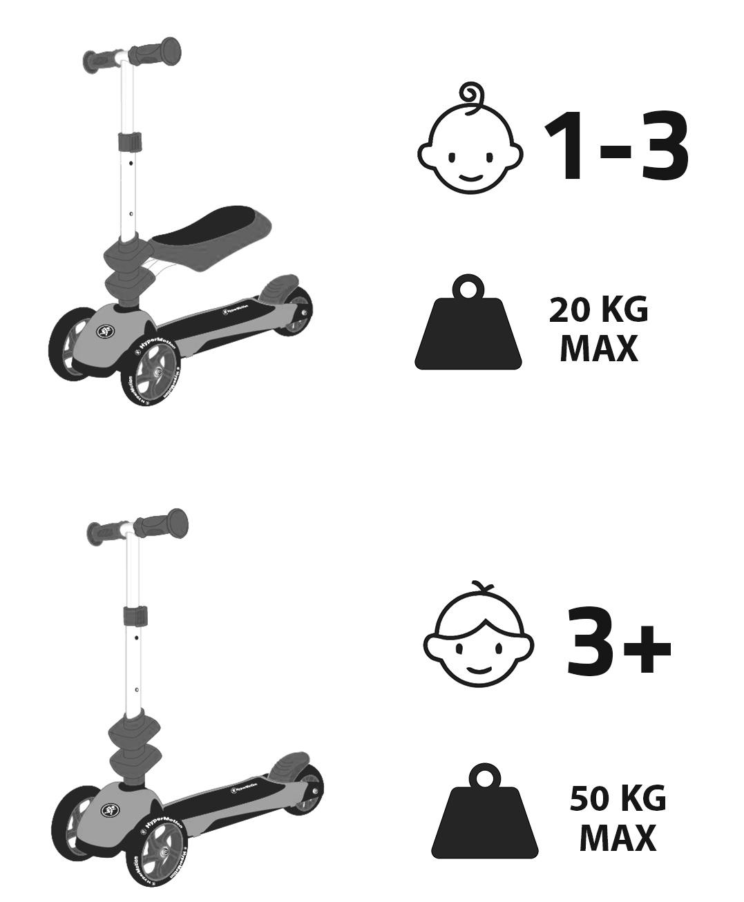 "HyperMotion" 3in1 balansinis triratukas - mėlynas