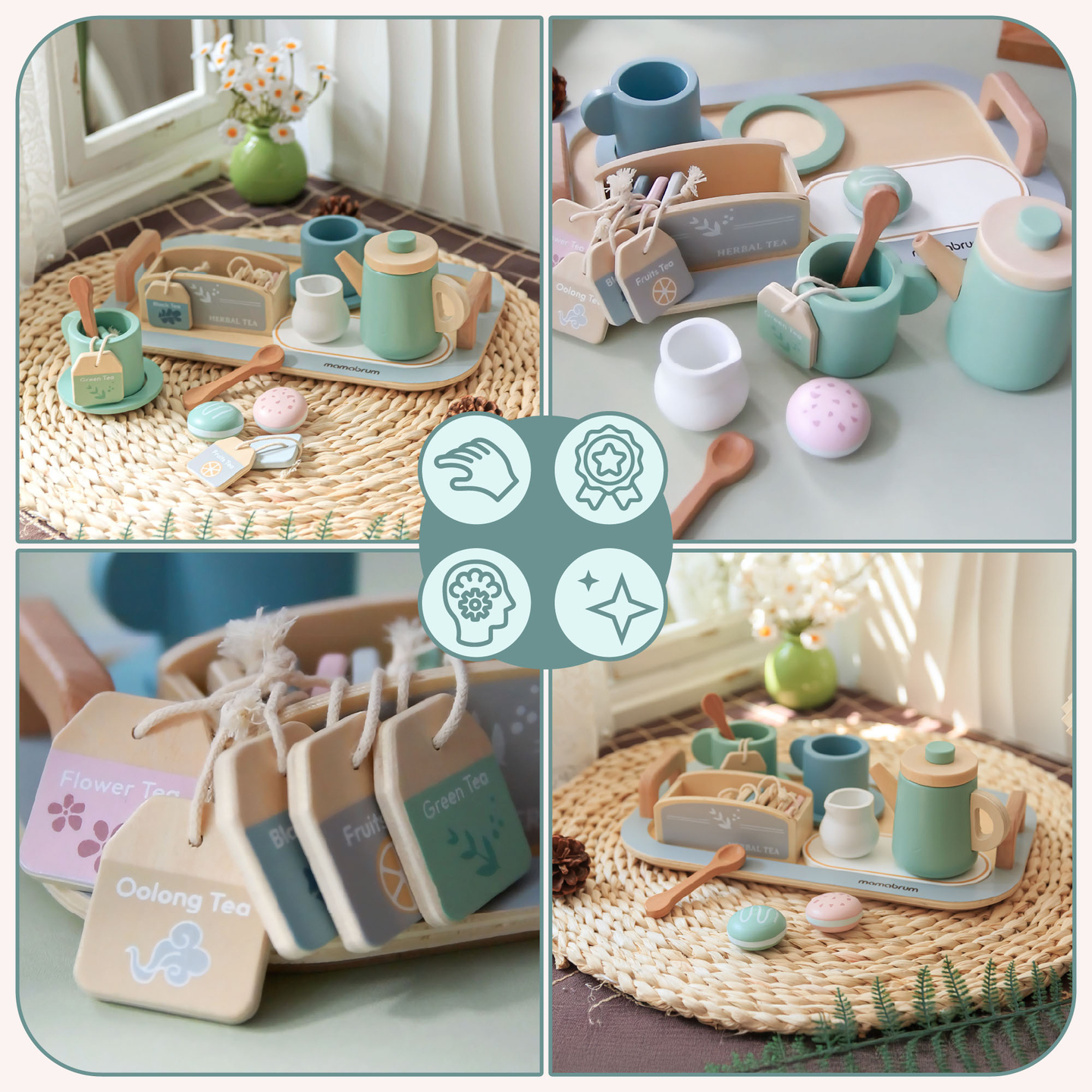 Didelis medinis arbatos rinkinys su padėklu - 18 vienetų