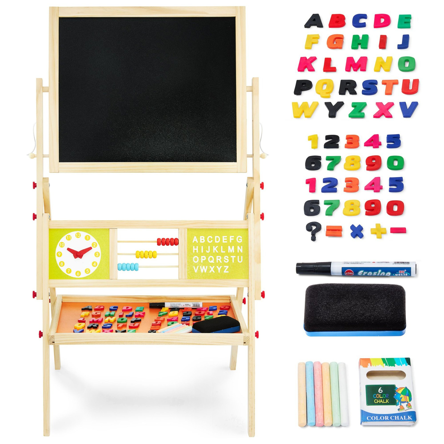 Didelė mokomoji dvipusė lenta: magnetinė ir kreidinė - sausai trinama lenta, medinė