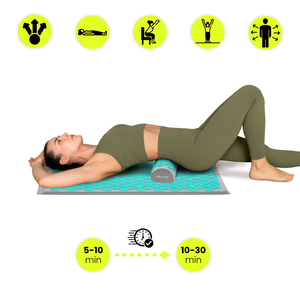 Akupresūros kilimėlis su pagalvėle ir užvalkalu – 72 cm „HyperMotion“ pilkai mėtinis