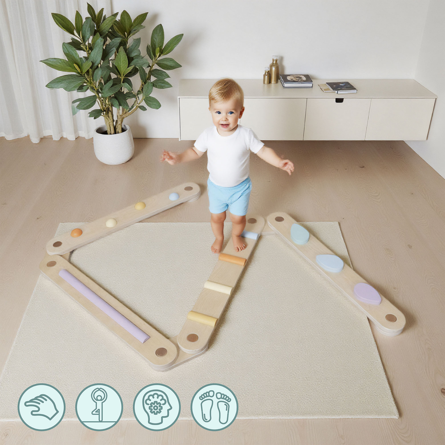 Didelis medinis sensorinis takas - pusiausvyros takas - 9 elementai