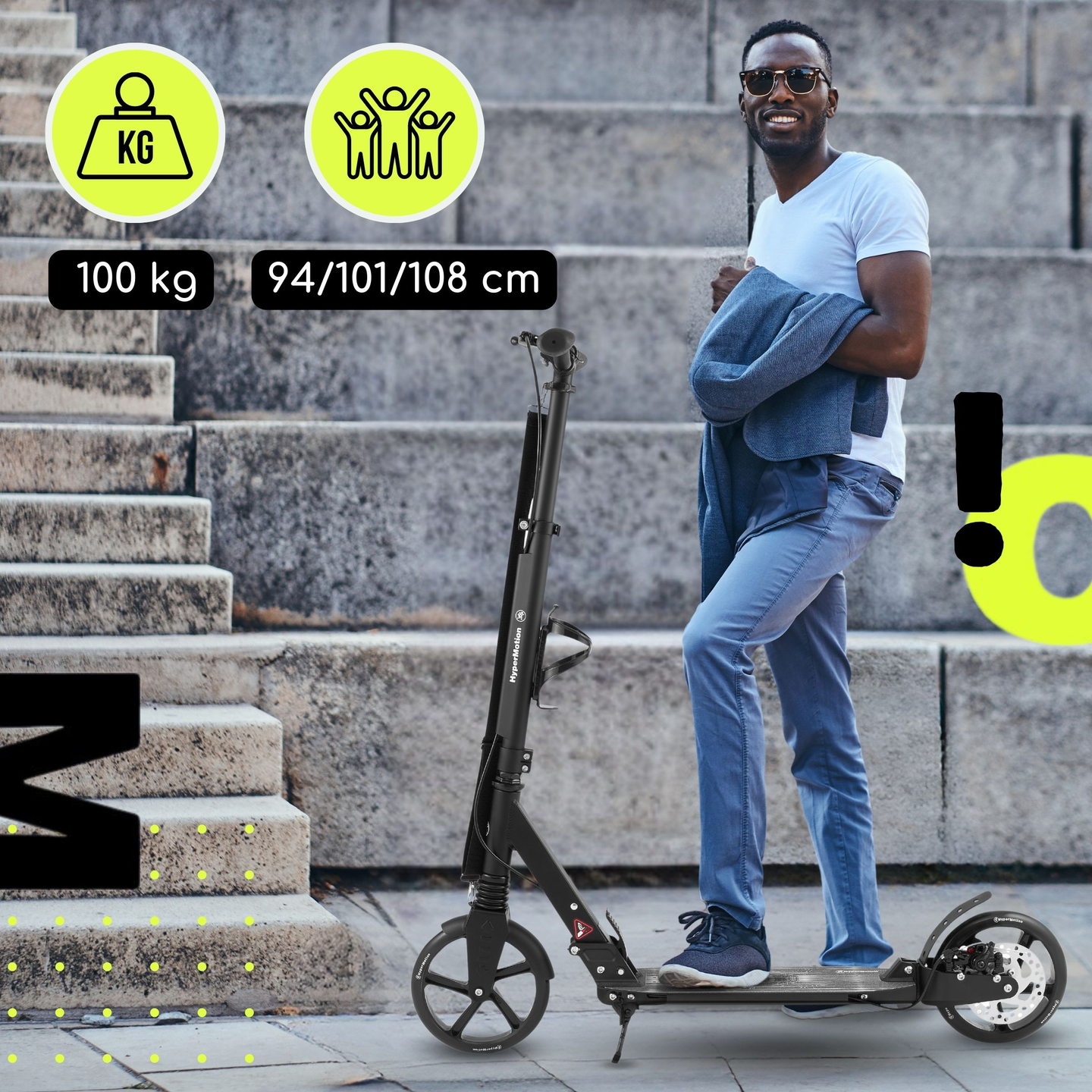 Dviratis motoroleris jaunimui - su amortizatoriumi - HyperMotion Skyline - juodas, aliuminis - 100 kg