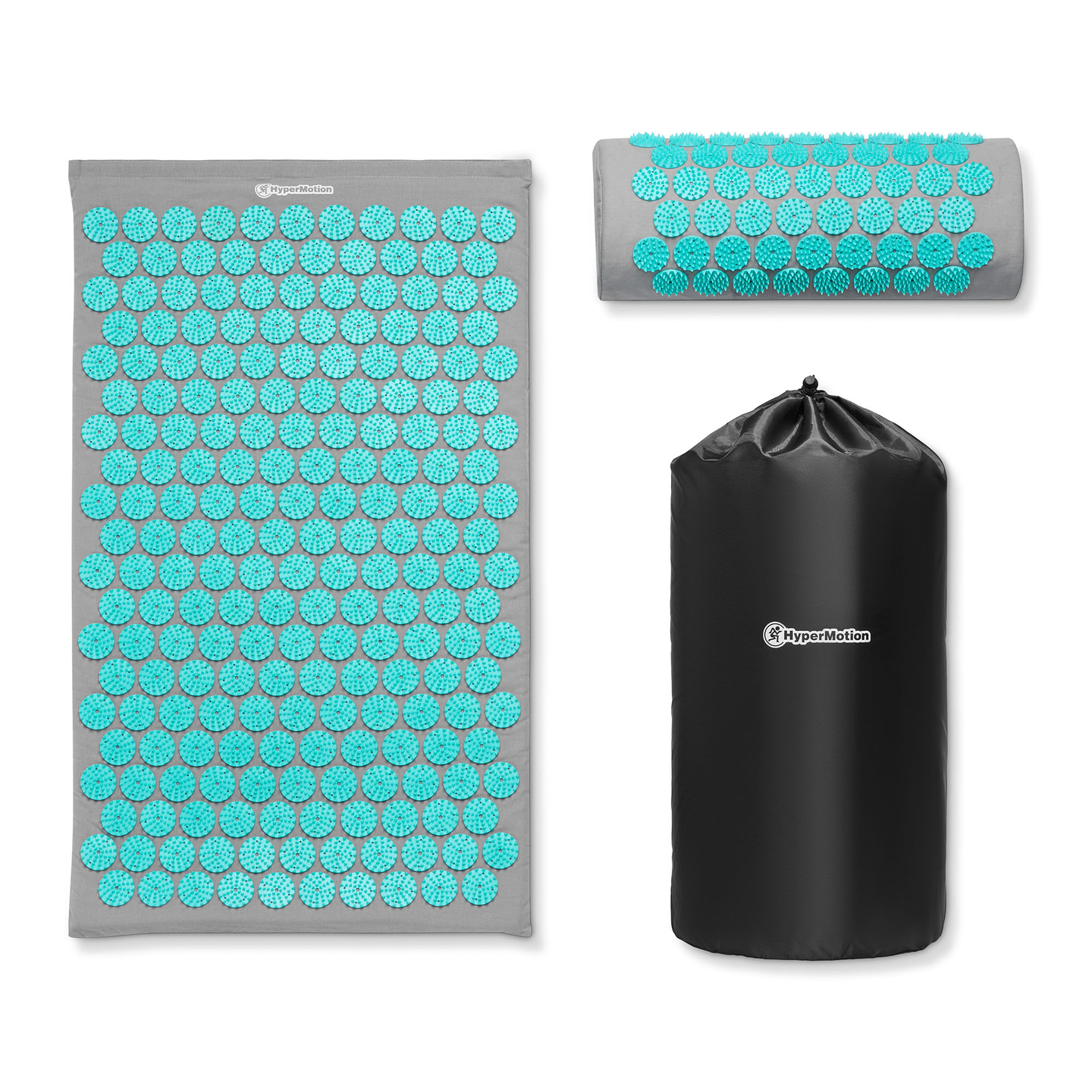 Akupresūros kilimėlis su pagalvėle ir užvalkalu – 72 cm „HyperMotion“ pilkai mėtinis