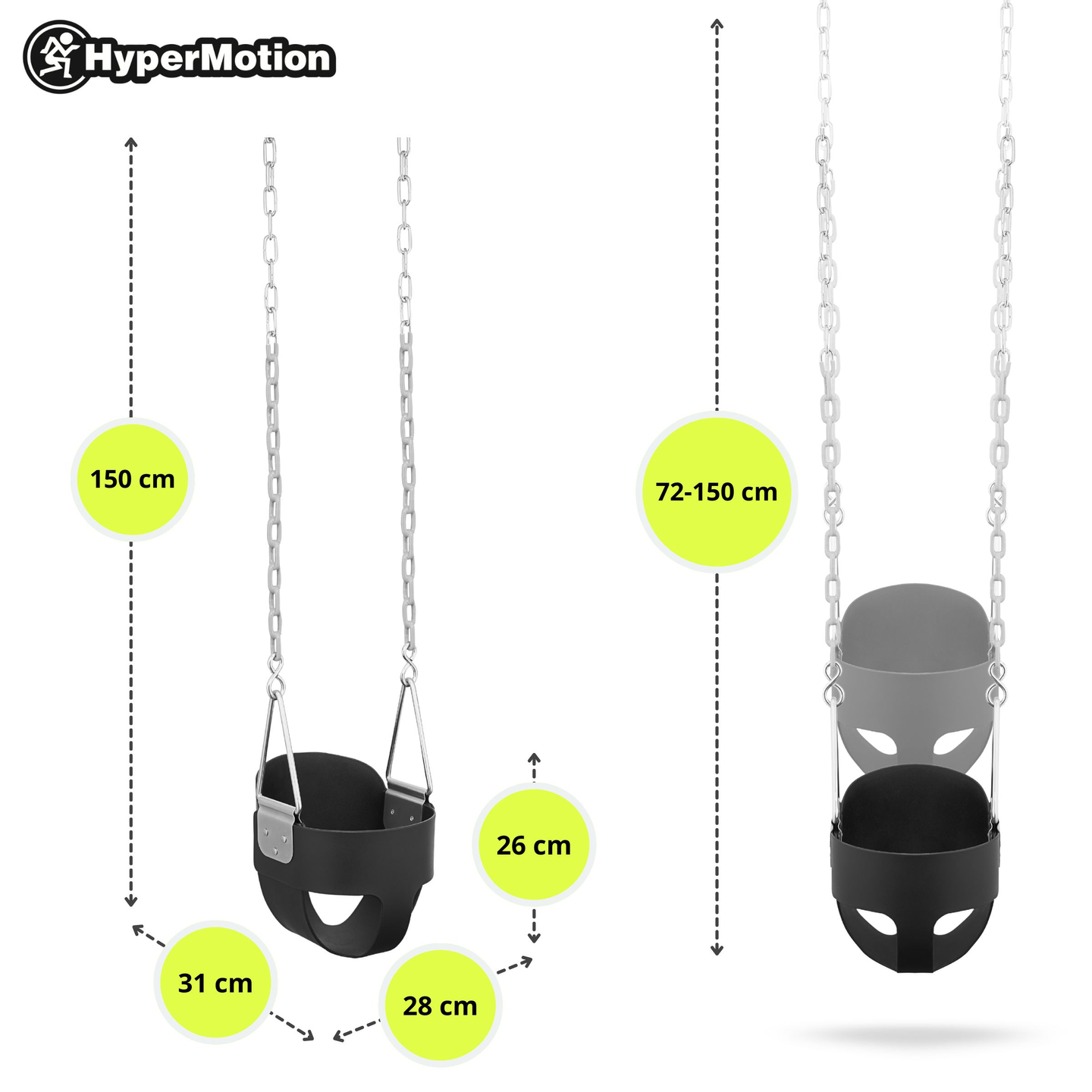 "HyperMotion" mažylių grandininės sūpynės su aukštu atlošu