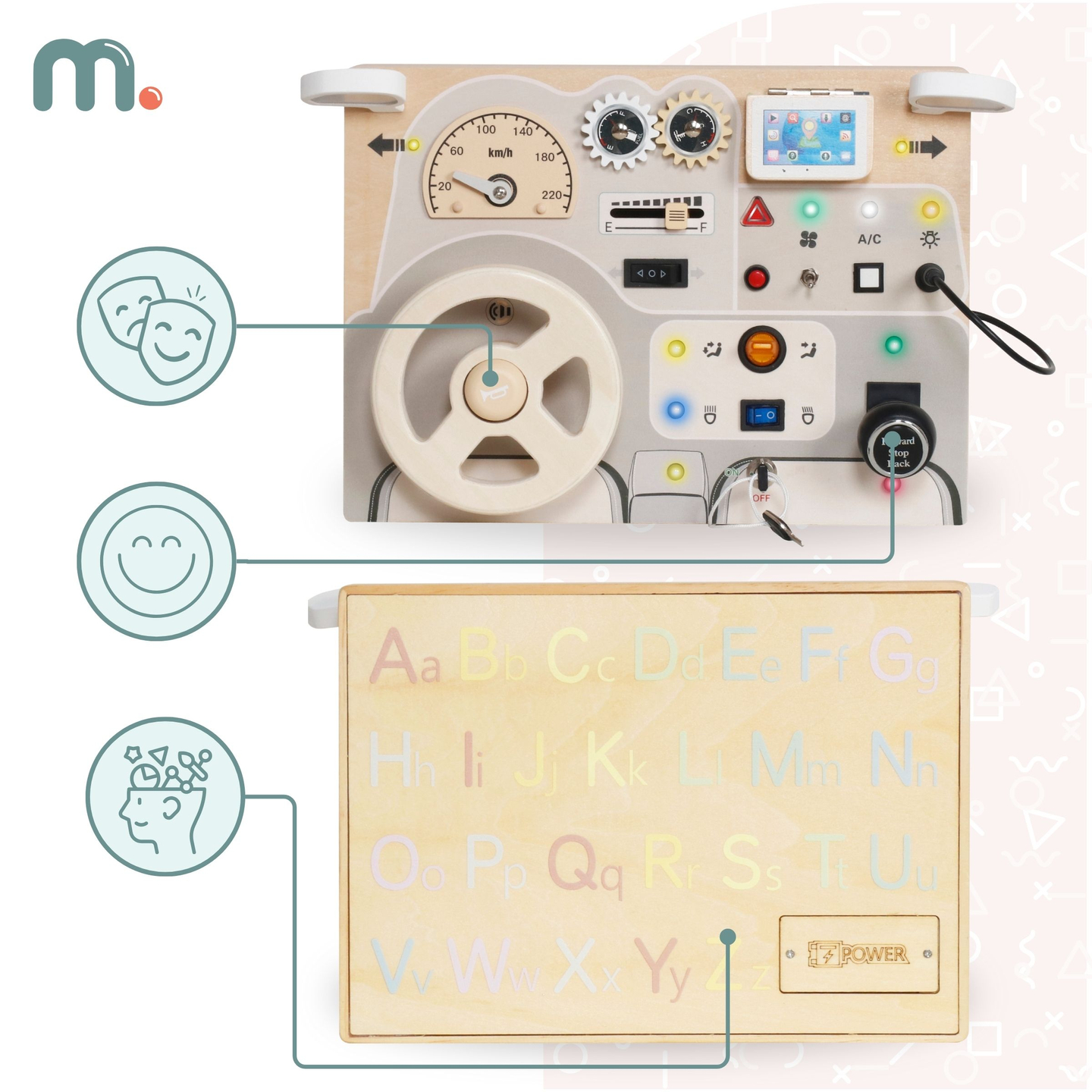 Montessori medinė žaidimų lenta mažiems vaikams - automobilio prietaisų skydelis