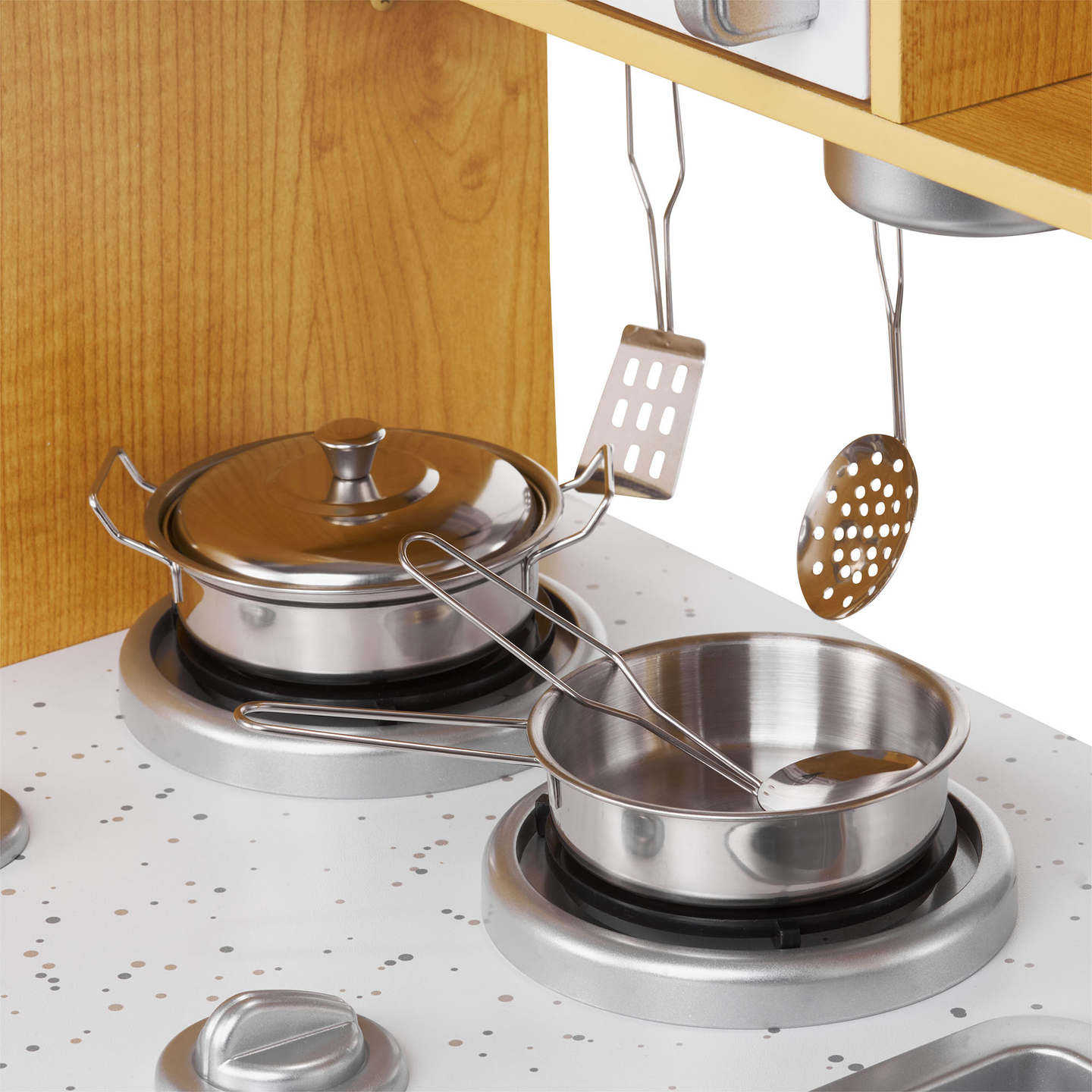 XXL medinė virtuvė su LED apšvietimu, prijuoste ir priedais