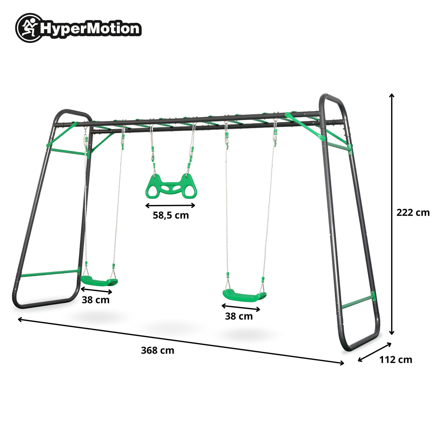 XXL plieninės sodo sūpynės - 2 sėdynės, kopėčios, gimnastikos trapecijos