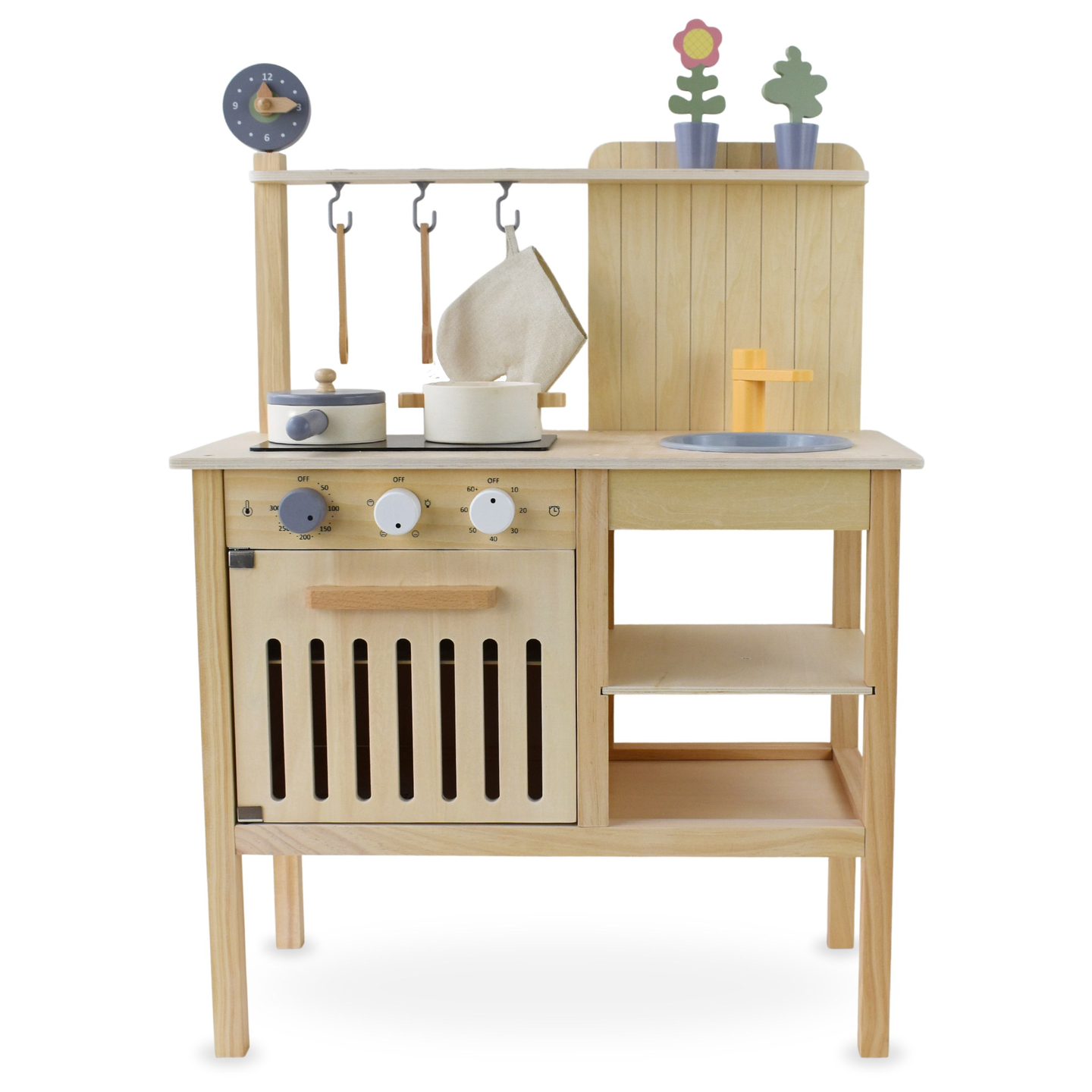 Medinė sodo virtuvė su priedais - natūralus boho