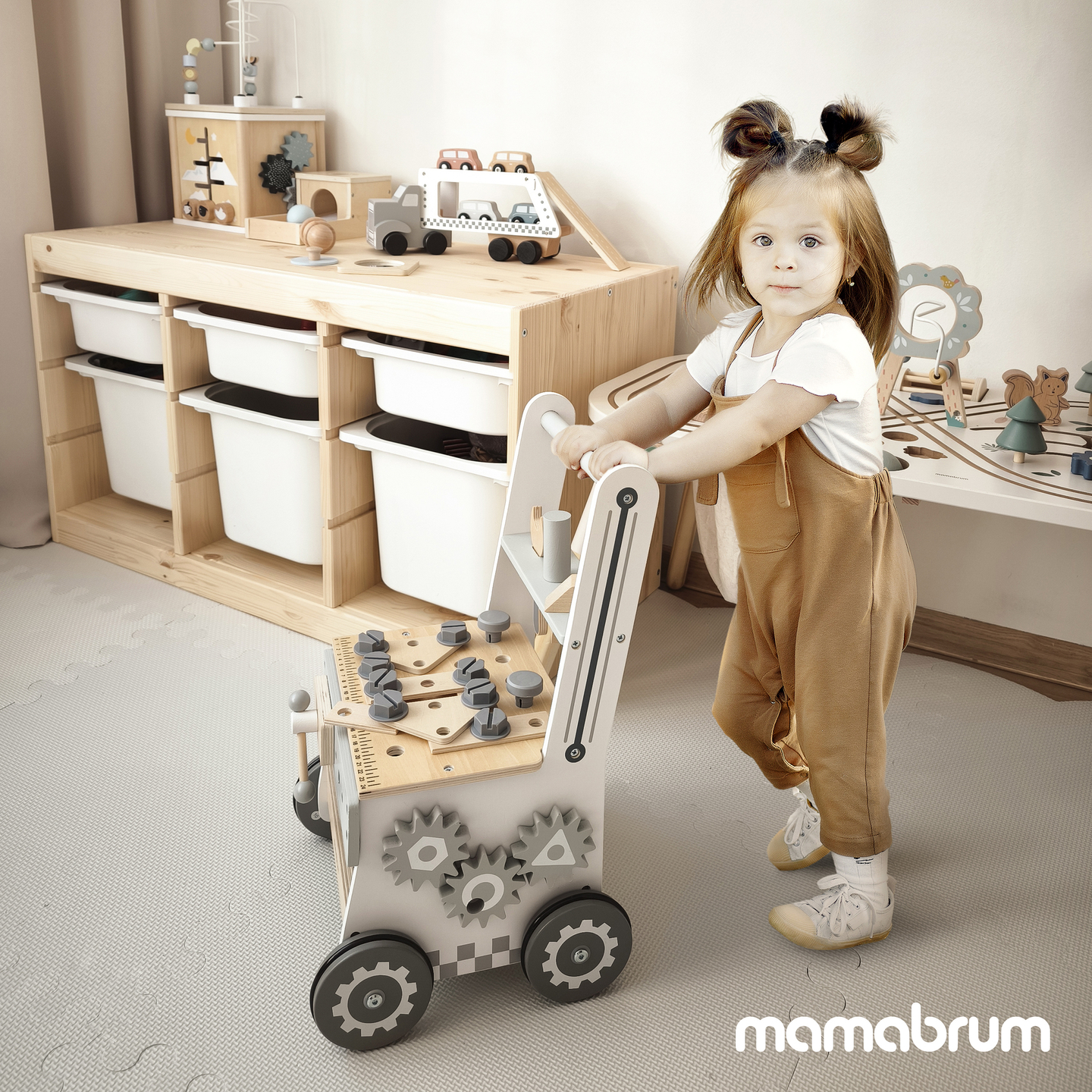 Medinė vaikštynė, stumdyklė ir dirbtuvės "3 viename" - 47 elementai