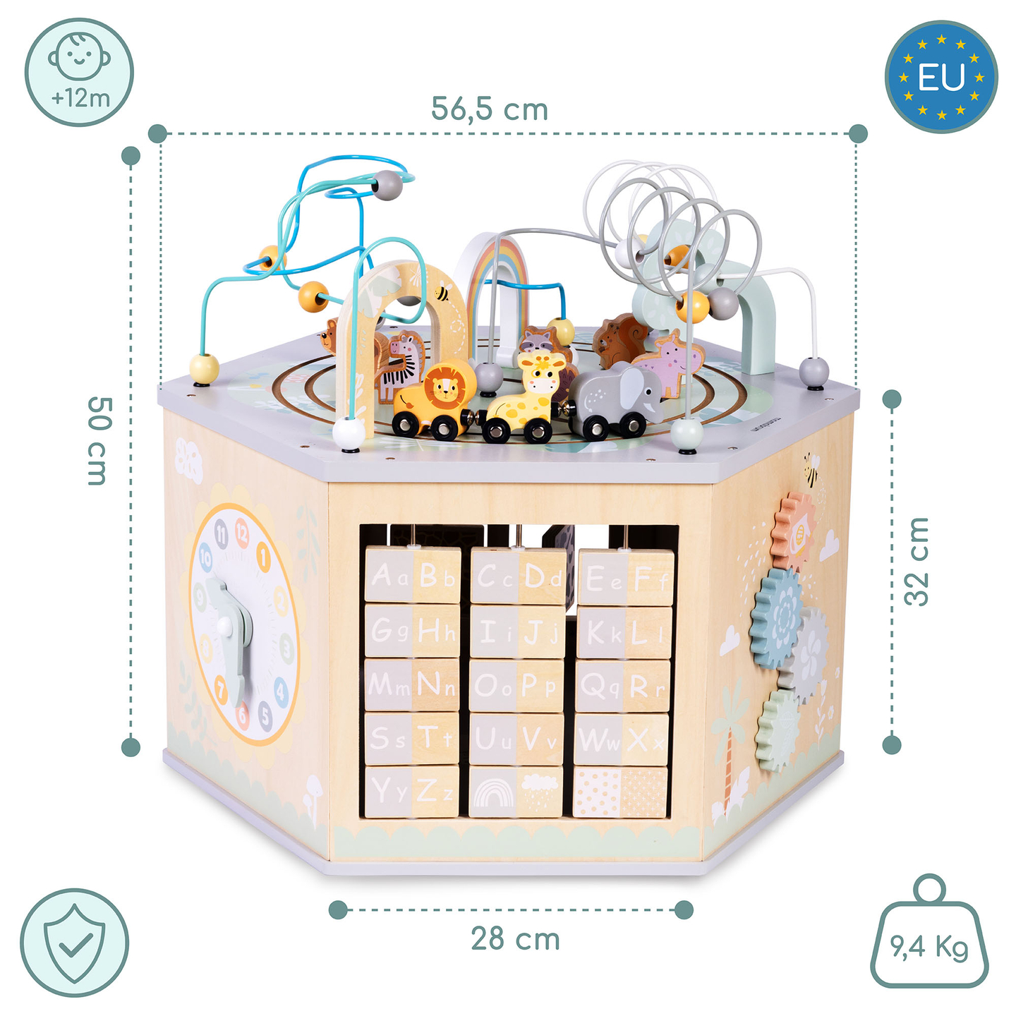 Didelis medinis edukacinis kubas - Montessori žaislas su magnetiniu traukiniu ir variklio kilpomis