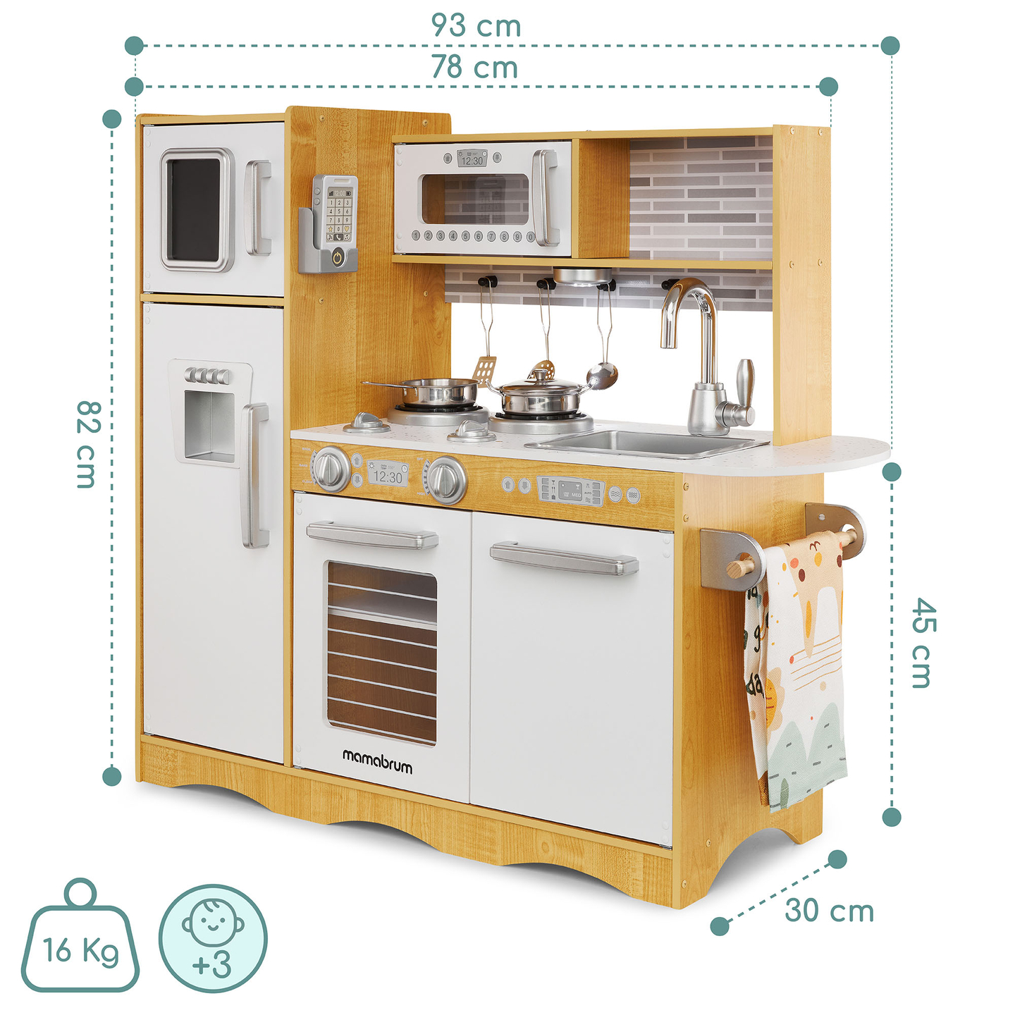 XXL medinė virtuvė su LED apšvietimu, prijuoste ir priedais