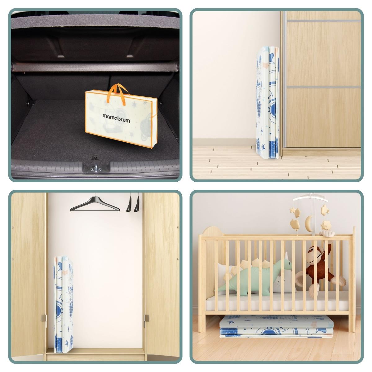 Dvipusis sulankstomas putplasčio kilimėlis 180 x 120 x 1 cm - Kosmosas / geometriniai trikampiai