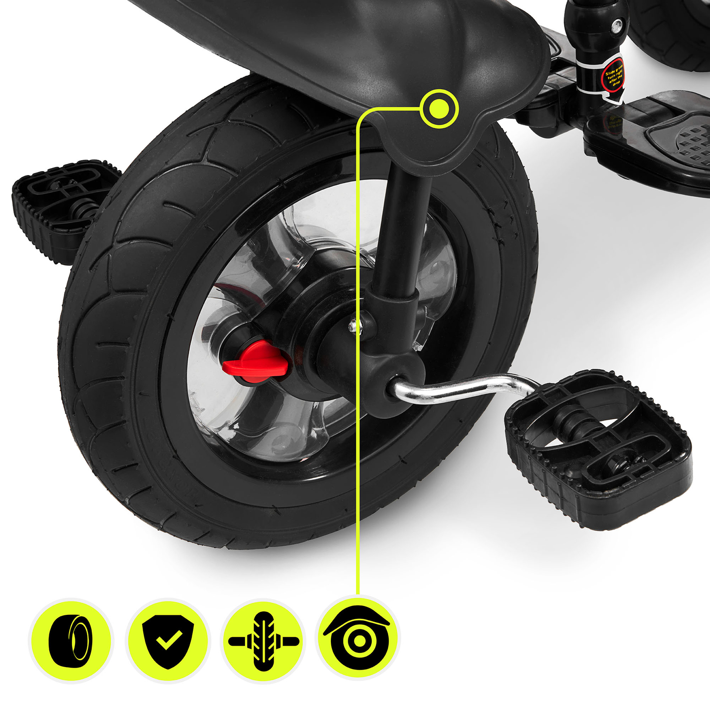 Triratukas 1-4 metų vaikams - TOBI FREY - pilka spalva - pasukamas - pompiniai ratai + stūmiklis