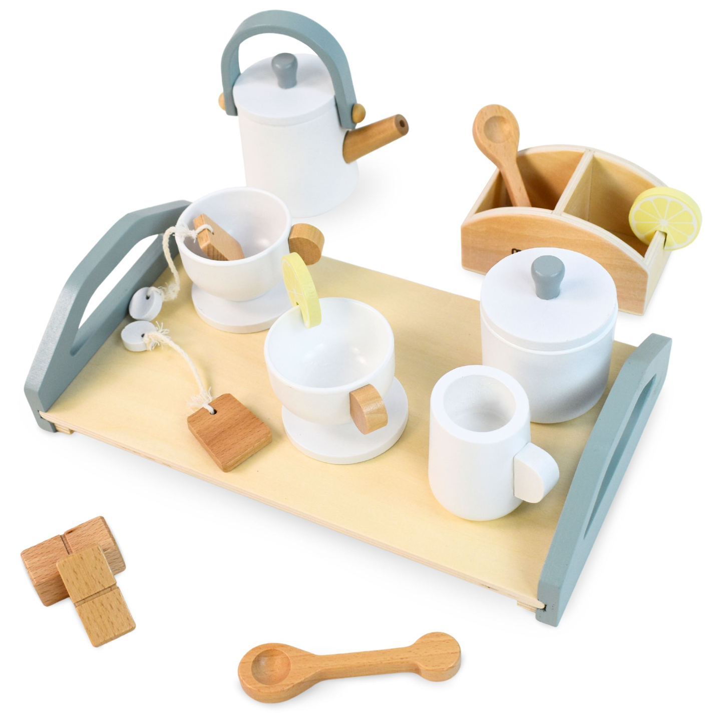Didelis medinis arbatos rinkinys su padėklu - 17 vienetų