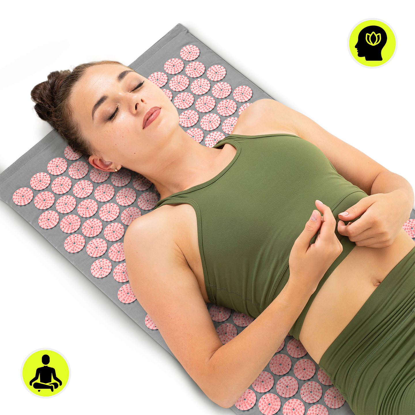 Akupresūros kilimėlis su pagalvėle ir užvalkalu – 72 cm „HyperMotion“ pilkas ir rožinis