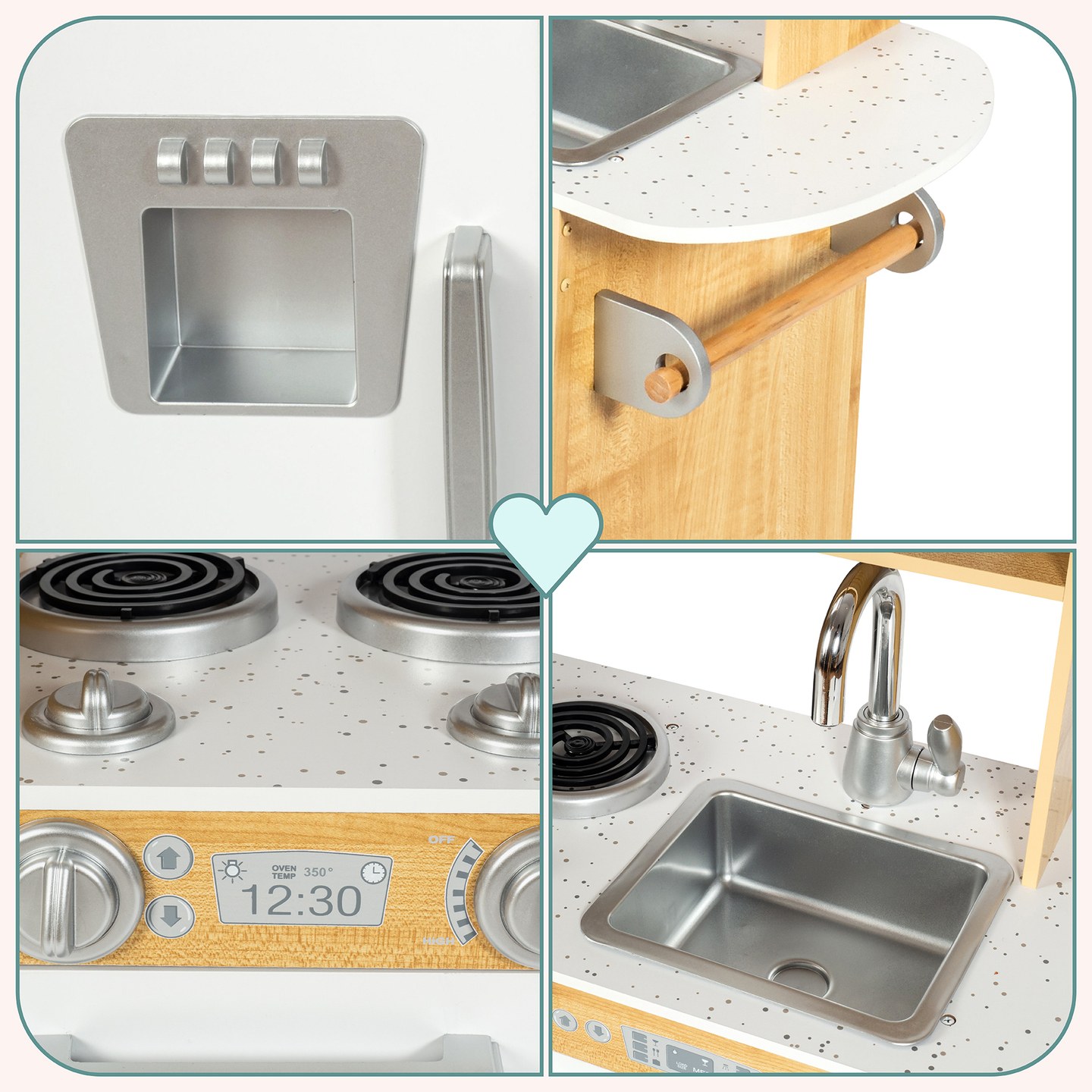 XXL medinė virtuvė su LED apšvietimu, prijuoste ir priedais