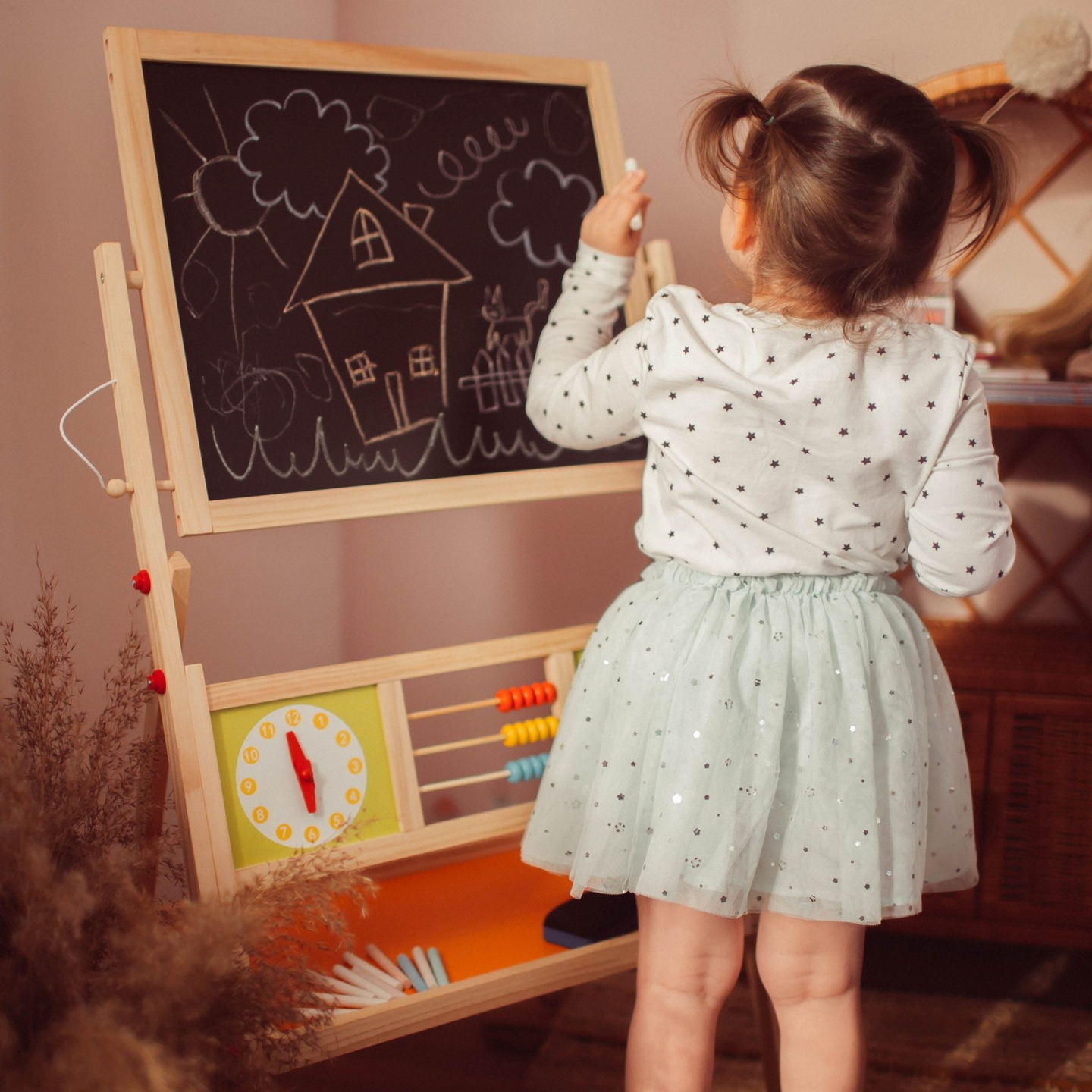 Didelė mokomoji dvipusė lenta: magnetinė ir kreidinė - sausai trinama lenta, medinė