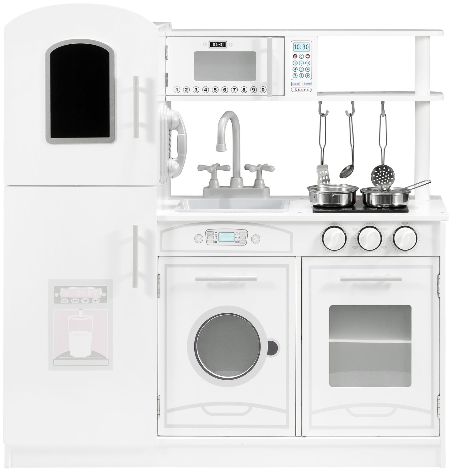 Dideli mediniai balti virtuvės reikmenys ir prijuostė