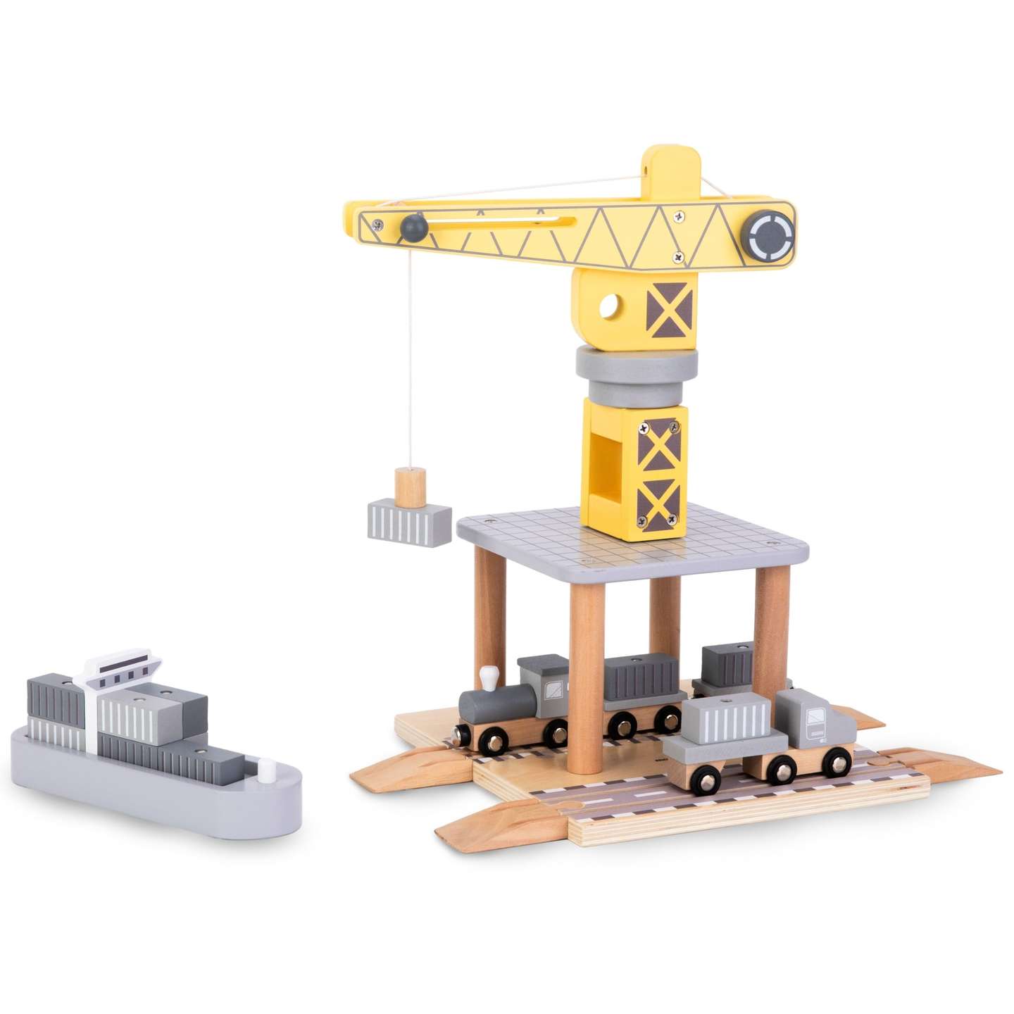 Mobilusis uosto kranas su magnetine gervute ir priedais - medinis rinkinys