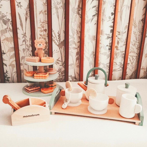 Didelis medinis arbatos rinkinys su padėklu - 17 vienetų