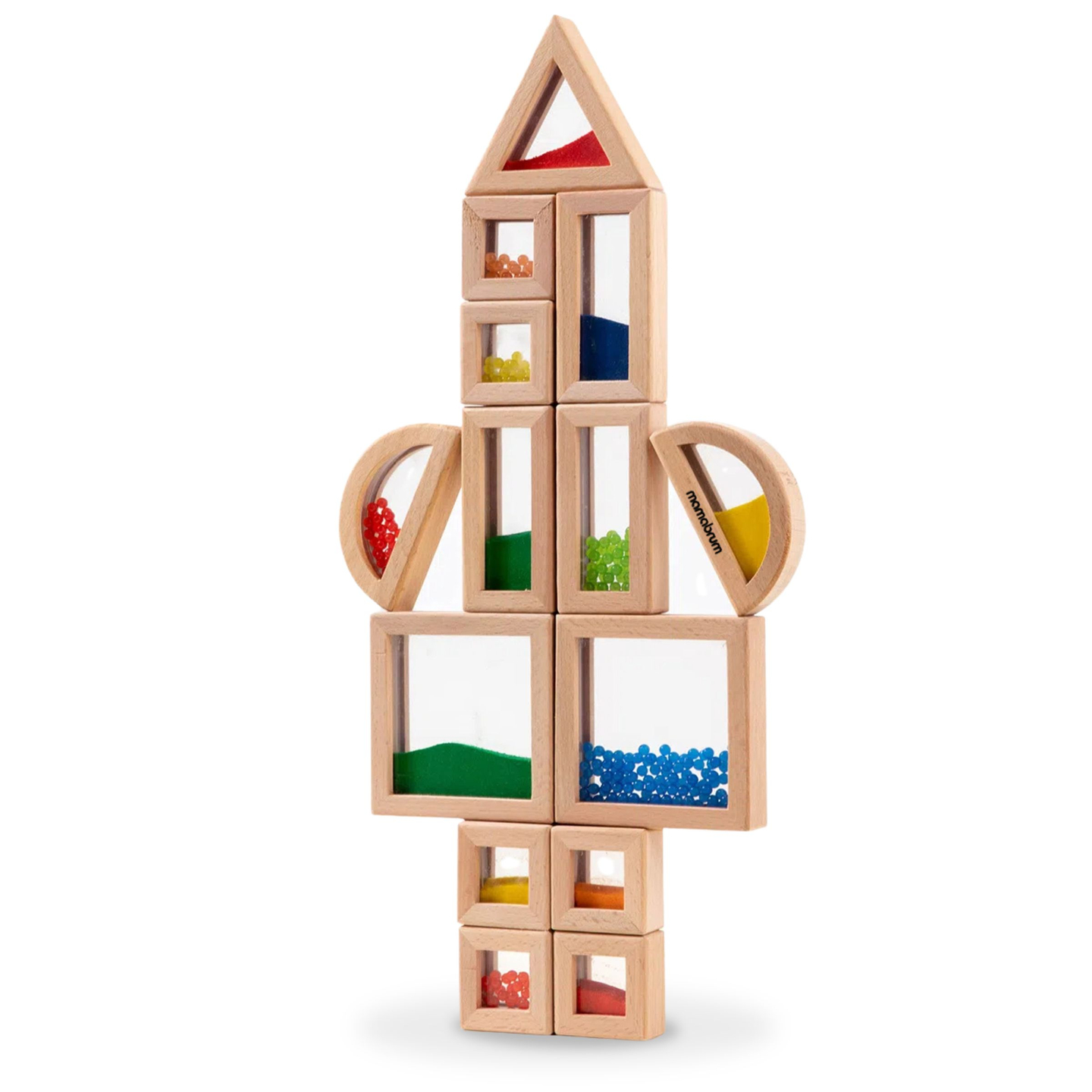 Medinių sensorinių kaladėlių su skirtingais užpildais rinkinys - 15 dalių