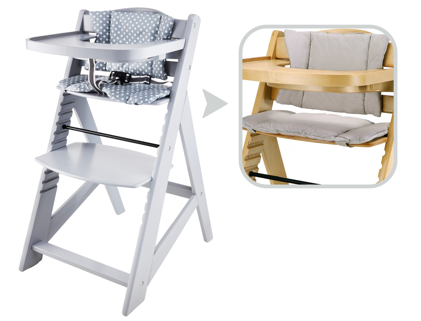 Medinė maitinimo kėdutė "Moby-System WOODY" - pilkos spalvos