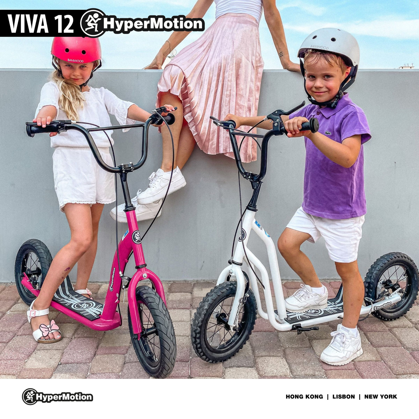 "HyperMotion VIVA 12" paspirtukas (30 cm ratai su pompa) - Baltas