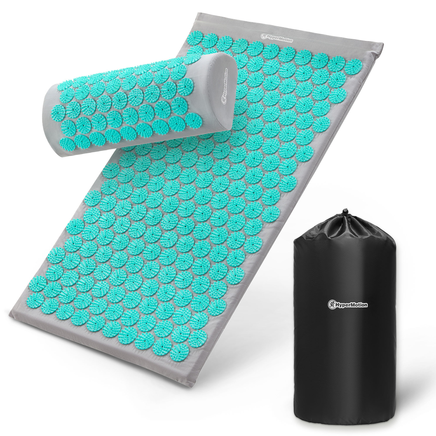 Akupresūros kilimėlis su pagalvėle ir užvalkalu – 72 cm „HyperMotion“ pilkai mėtinis