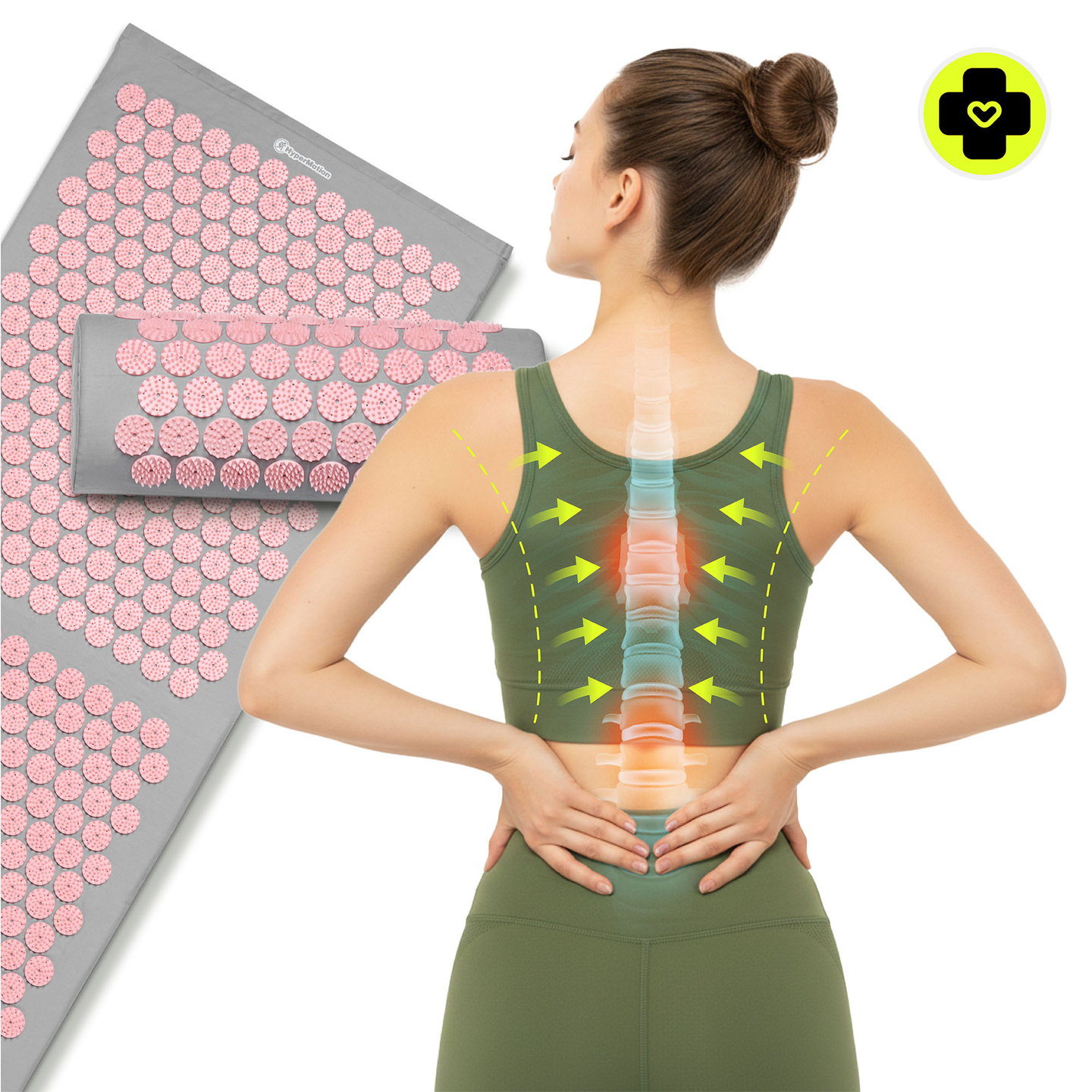 Didelis akupresūros kilimėlis su pagalvėle ir užvalkalu – 130 cm „HyperMotion“ pilkas ir rožinis