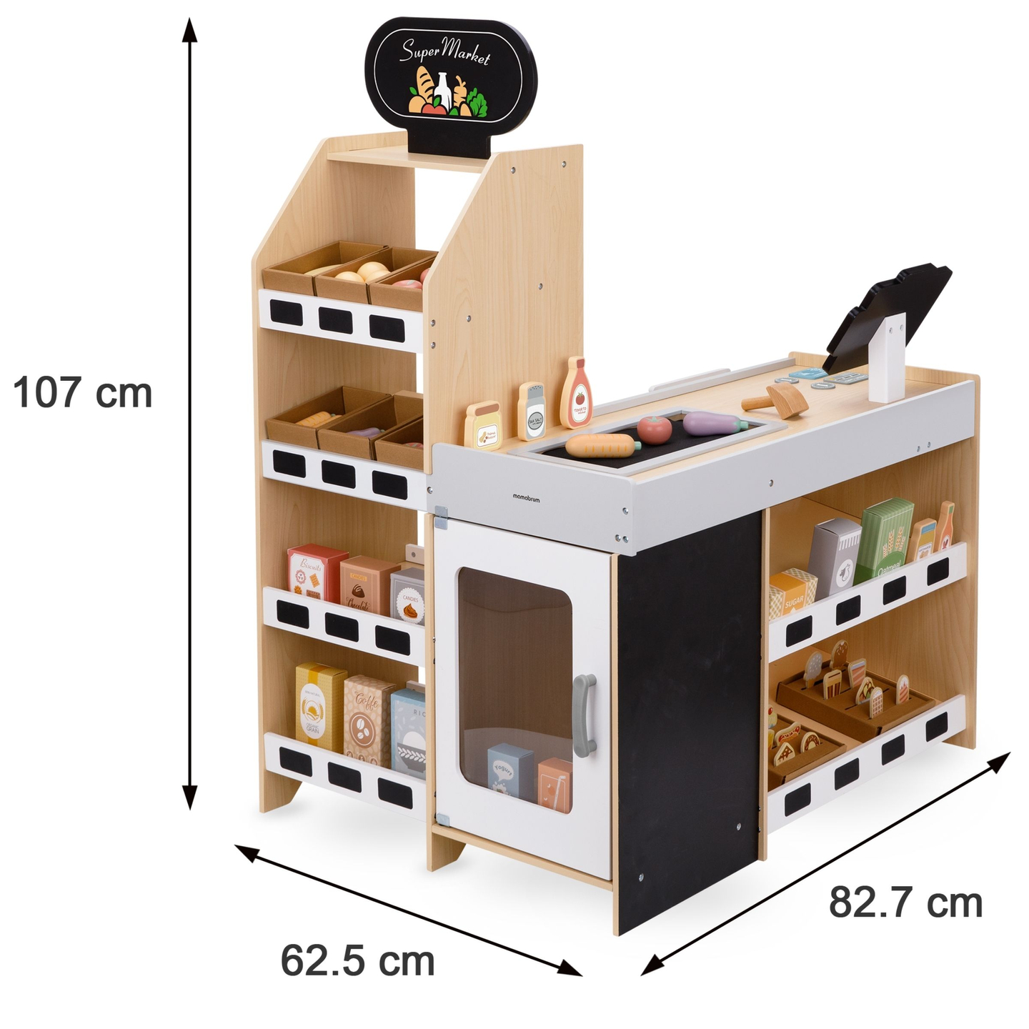 Medinis daržovių turgus - didelis XXL prekystalis, parduotuvė su žaisliniu kasos aparatu
